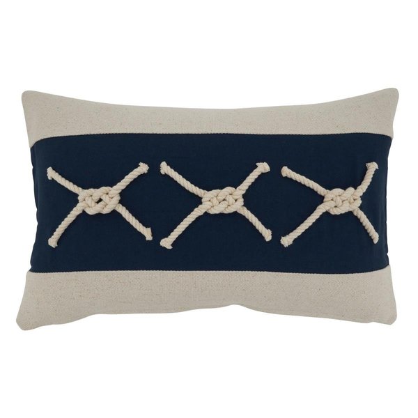 Saro Lifestyle SARO 340.NB1220BC 12 x 20 in. Oblong Navy Blue Rope Knots Applique Throw Pillow Cover 340.NB1220BC